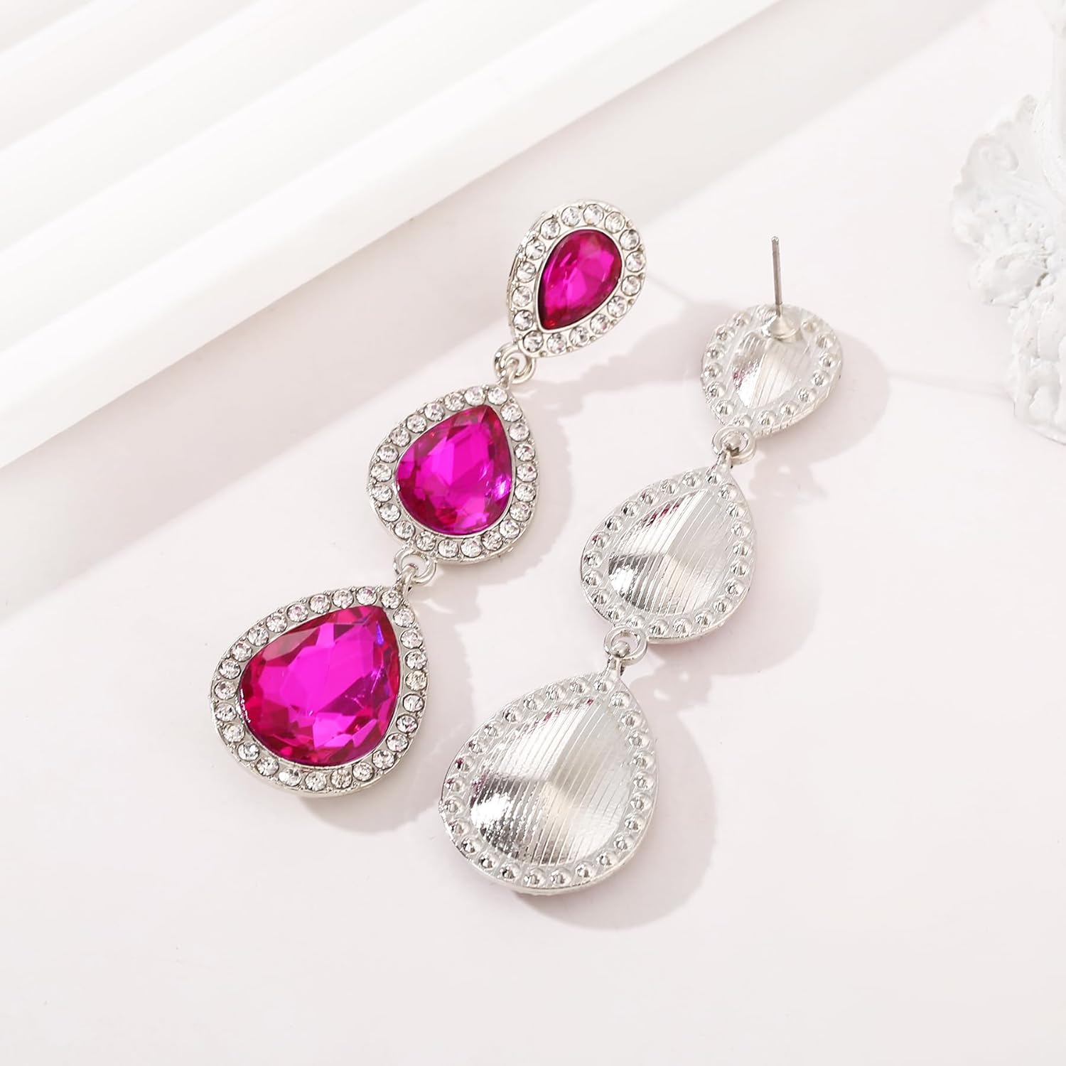 Vintage Rhinestone Teardrop Dangle Earrings Long Dangling Drop Earrings Crystal Chandelier Earrings for Women Wedding Bridal Prom - Image 5