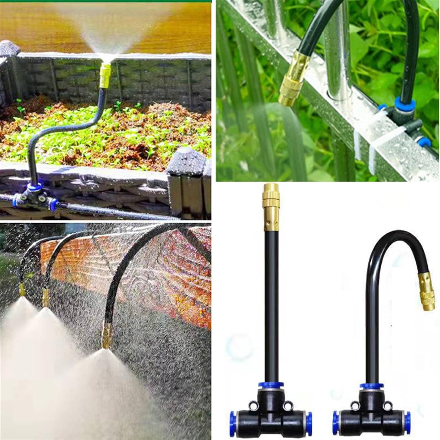 5/10pcs Adjustable Mist Sprinkler 360° Rotating Copper Sprayers 8mm Straight Push Lock Joint Garden Humidification Watering(10pcs Nozzle only)