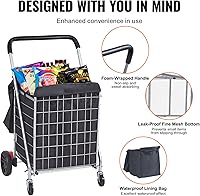 Vista 4 de VEVOR Carrito de compras plegable, capacidad de carga máxima de 200 libras, carrito de comestibles con ruedas giratorias y bolsa, cesta