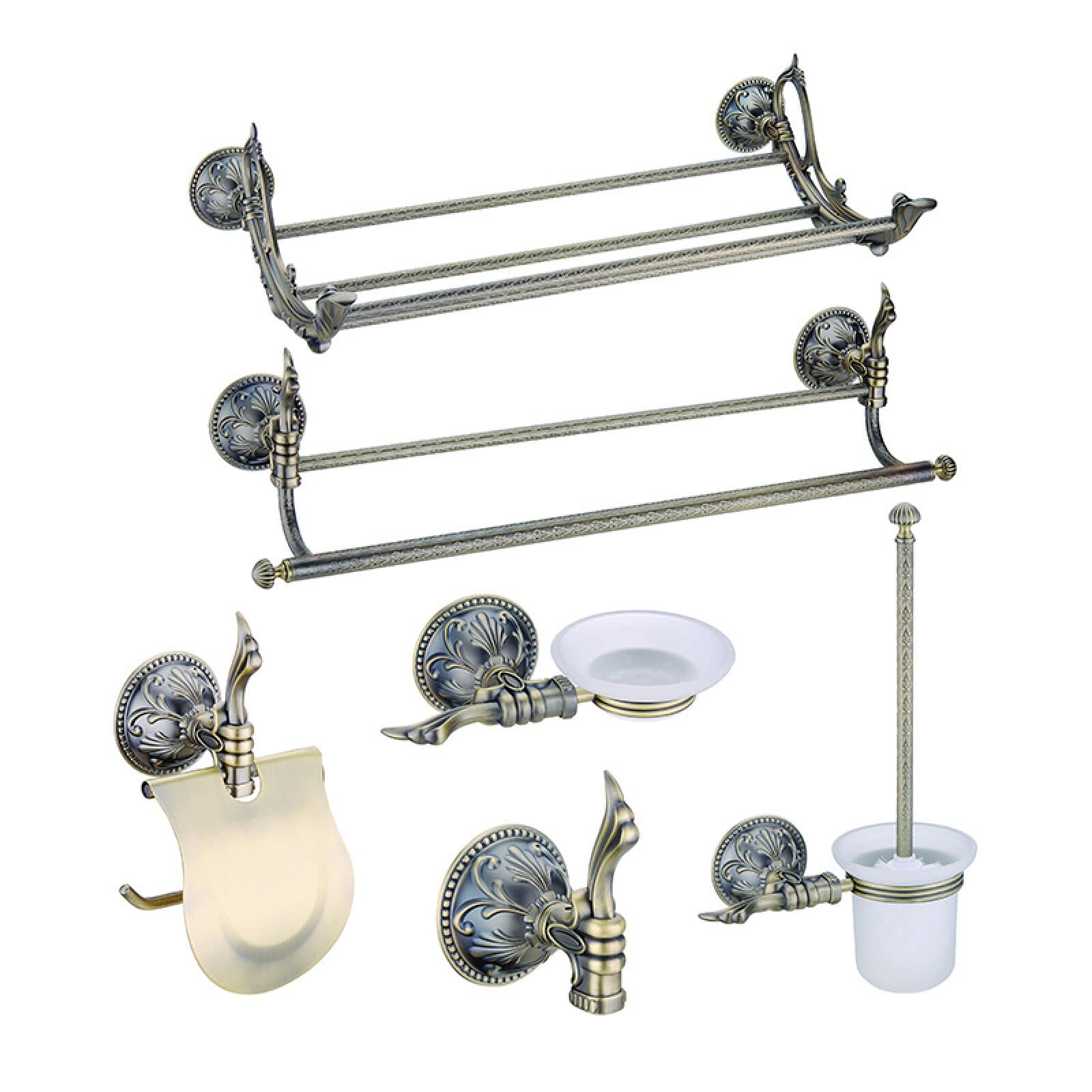 Set de Baño Cromado Zirconio Dorado Toallero de Papel Higiénico Dispensador de Jabón Toallero de Baño Colgante de Baño, Doble Varilla - Titanio Dorado