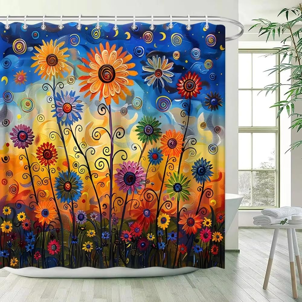 IHHGNB Boho Floral Botanical Shower Curtain Mid Century Morden Abstract Bohemian Flowers Tropical Leaves Dark Green Bohemian(170x170cm(67x67in)