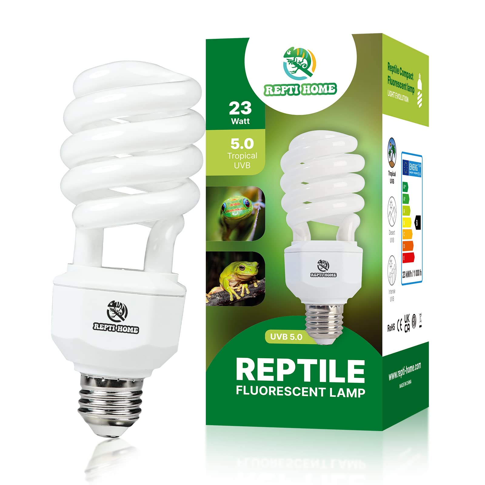 REPTI HOME UVA UVB Reptile Light 23W 5.0,Tropical & Sub-Tropical Terrarium Compact Fluorescent Lamp,UVB Reptile Light Bulb for Snake,Chameleons,