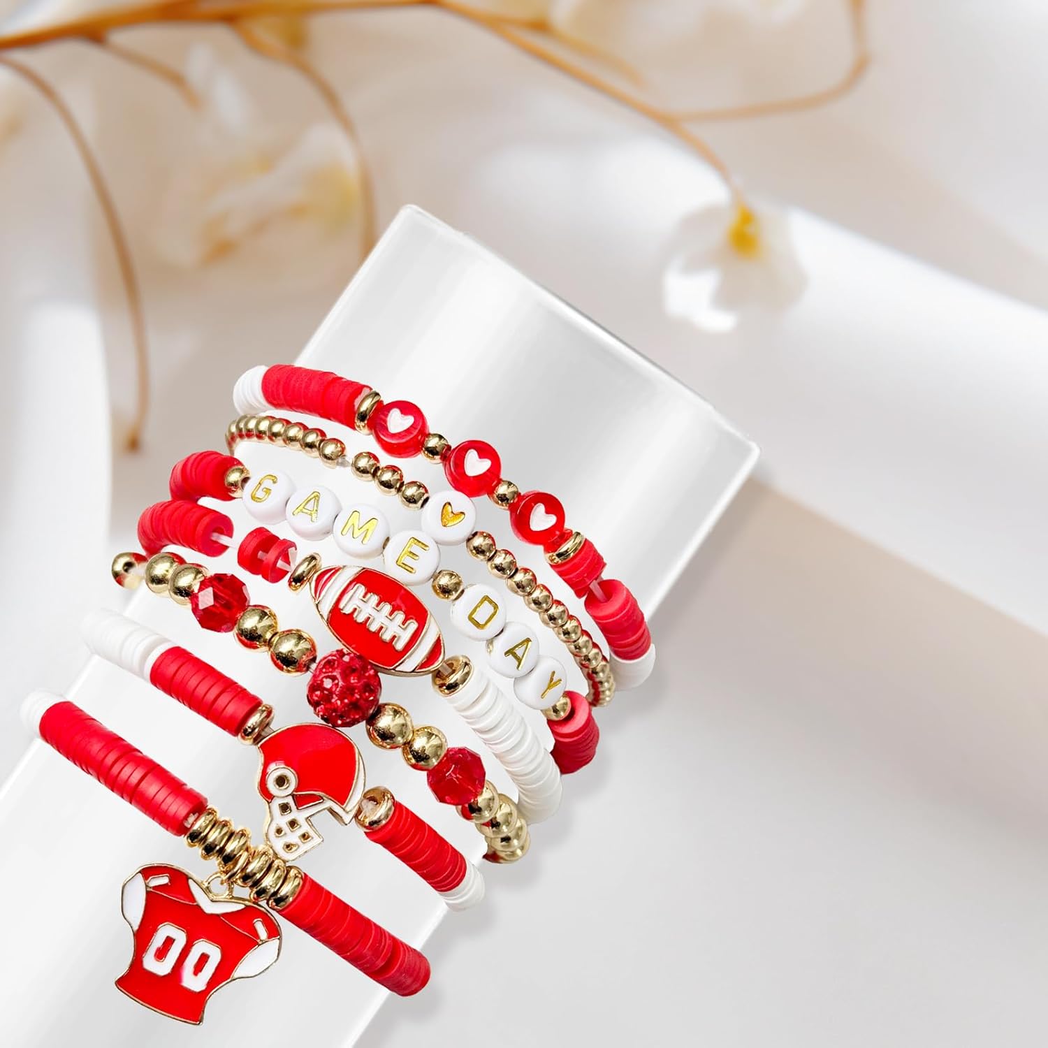 Football Stackable Clay Beaded Bracelets for Women - Adjustable Copper Sports Jewelry Gifts for Soccer Fans rugby bracelet (7pcs) - Image 4