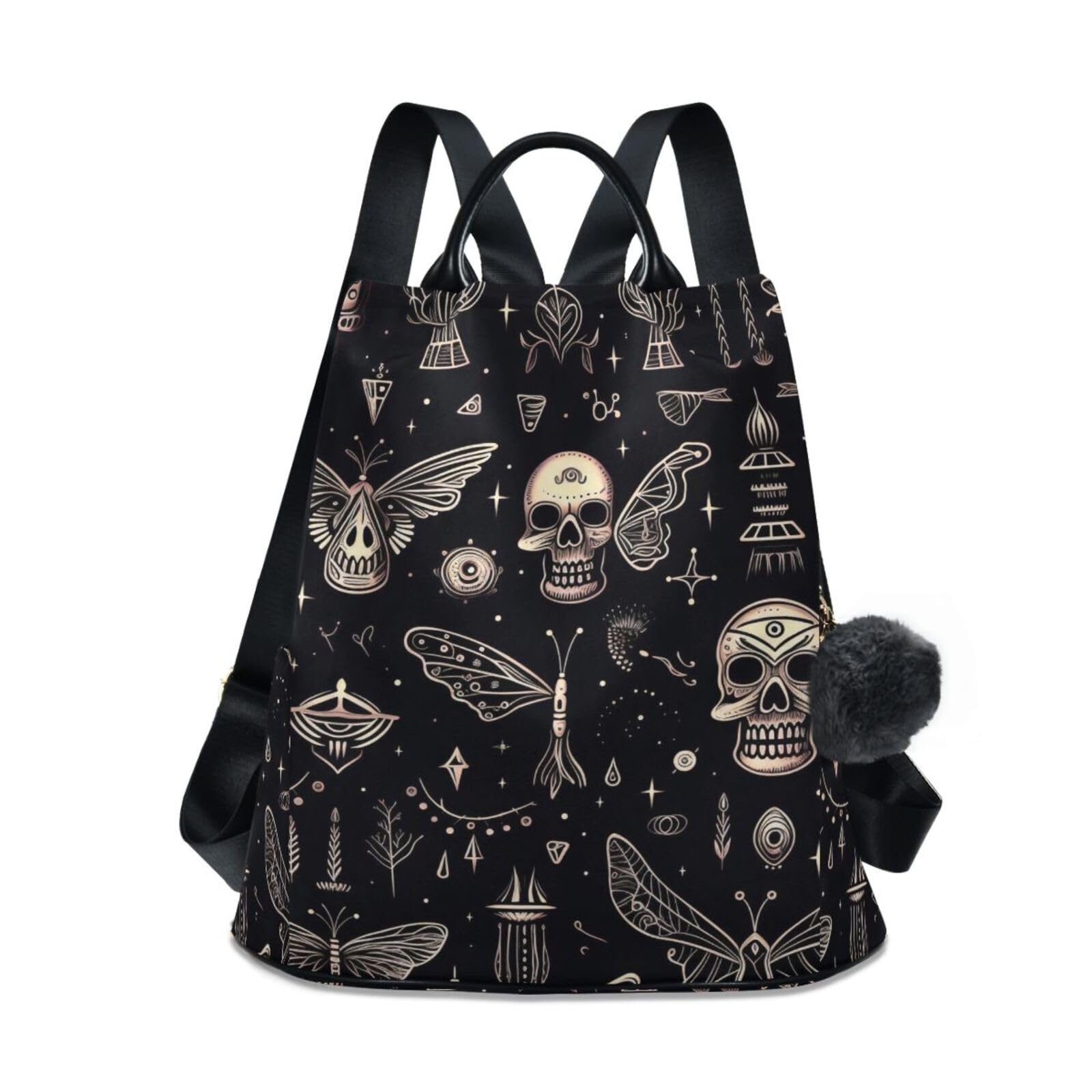 Skulls Moths Magical Elements Backpack for Women Anti Theft Large Fashion Travel Shoulder Bag Purse Rucksack Lightweight