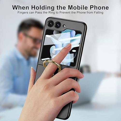 Miniatura 6 de DOOTOO - Funda para Samsung Galaxy Z Flip 5 con soporte de anillo de policarbonato mate con protector de pantalla de vidrio 9H integrado, todo