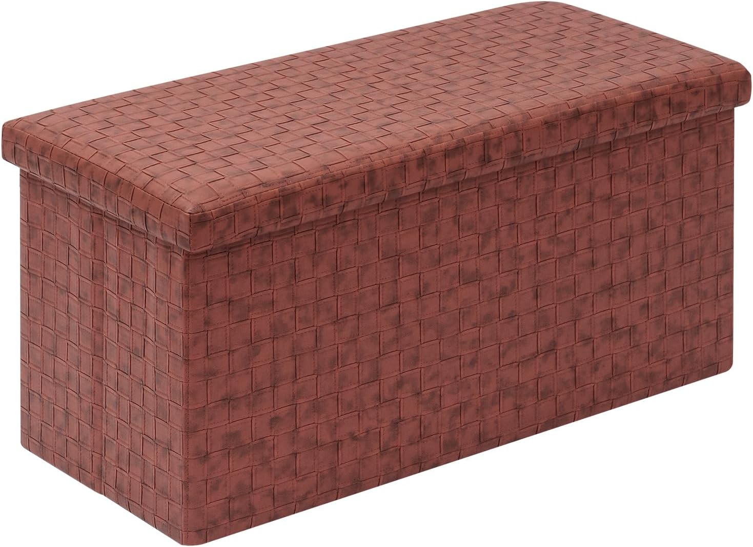Bonlife Folding Storage Ottoman Long Bench Foot Rest Stool Faux Leather Cube Toy Chest Storage Box with Lid 76.5x38x38cm (Brown)