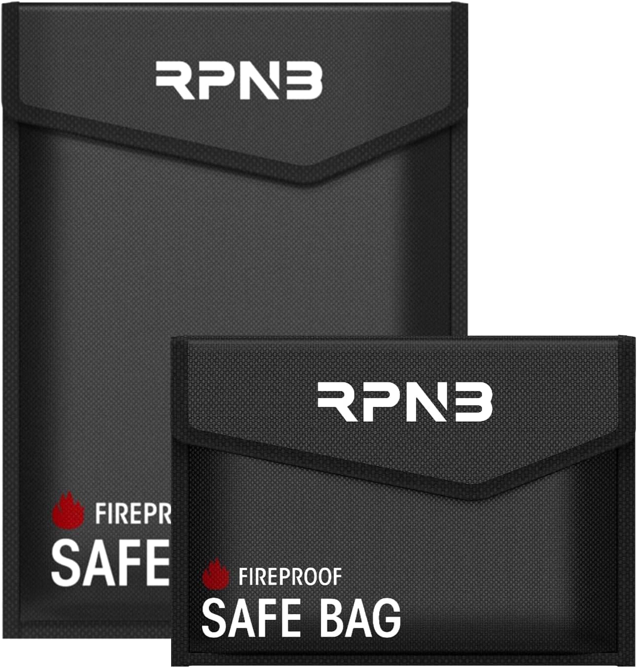 RPNB Fireproof Document Bag(2000℉), 2-Pack, Non-Itchy Silicone Coated Fiberglass Fire and Water Safe Bag with TPU Zipper & Wider Airtight Closure, Fireproof Bag Pouch for Valuables,Cash and Tablet