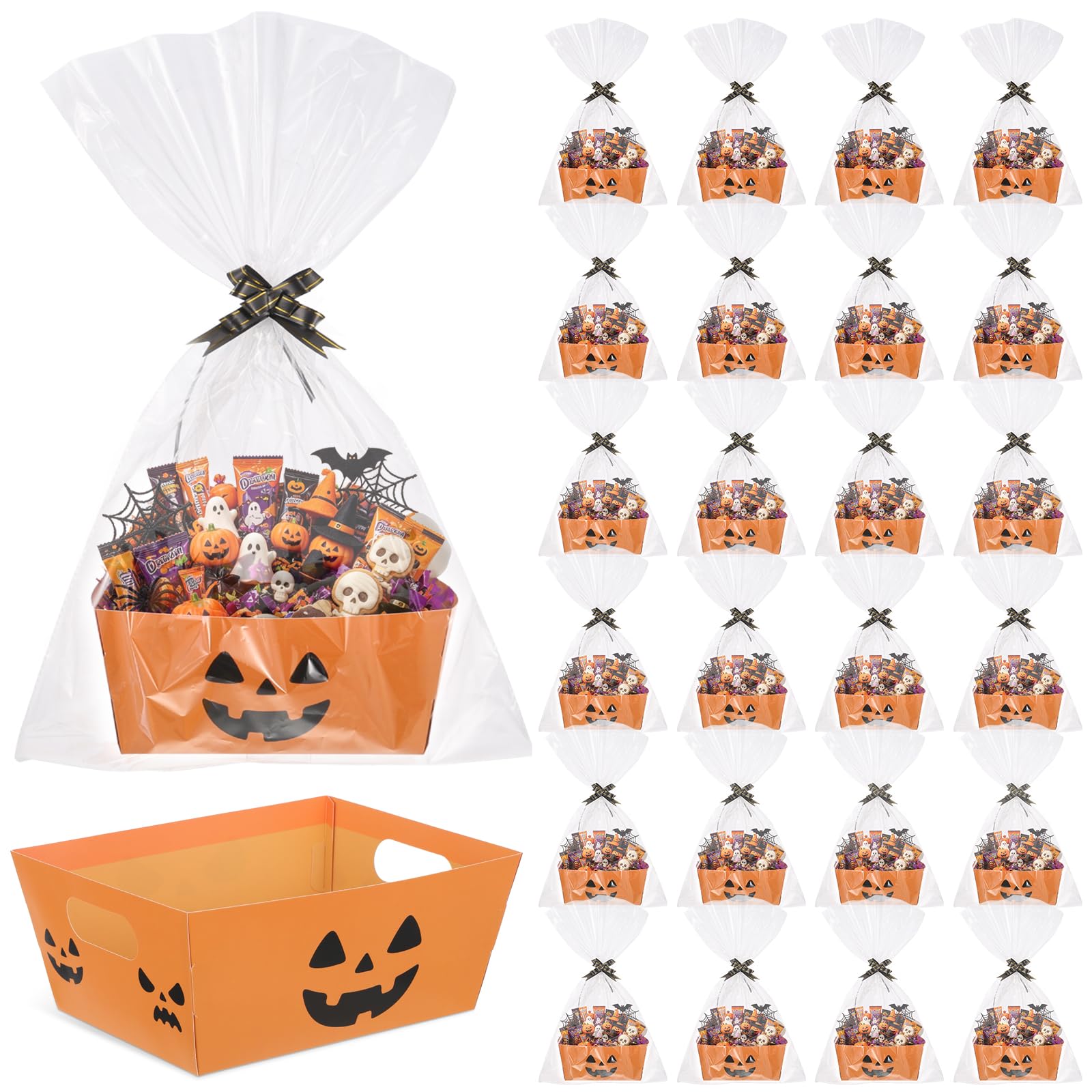 Juego de canastas de Halloween Boo, 7 x 9 pulgadas, cestas de calabaza para