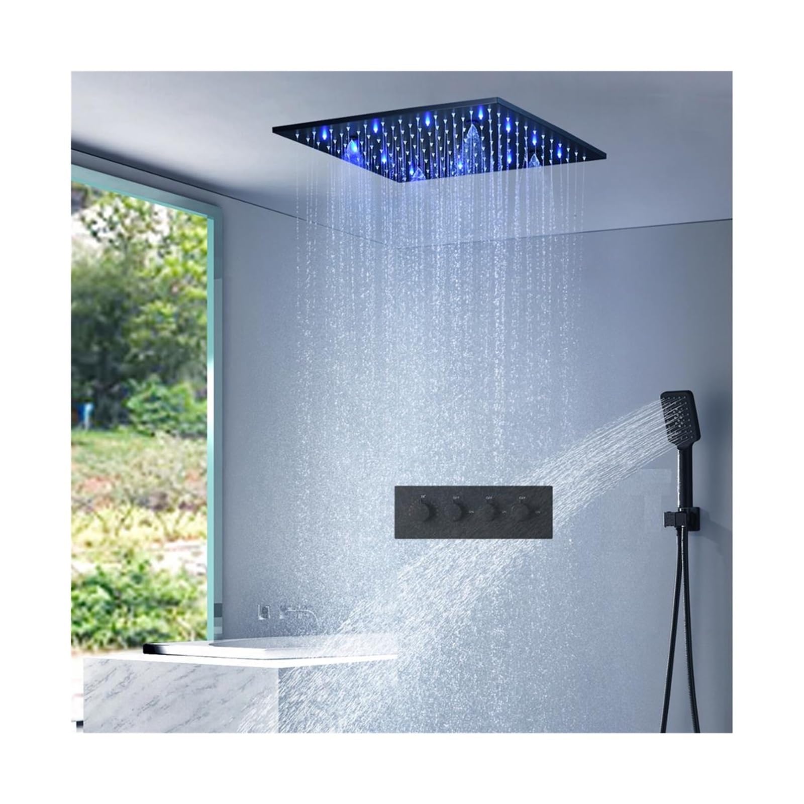 Pannello for soffione Doccia con Massaggio Nero, Set di rubinetti for Doccia a LED con Getto a Pioggia Spa, di Kit Miscelatore valvola termostatica(20 inch with LED)