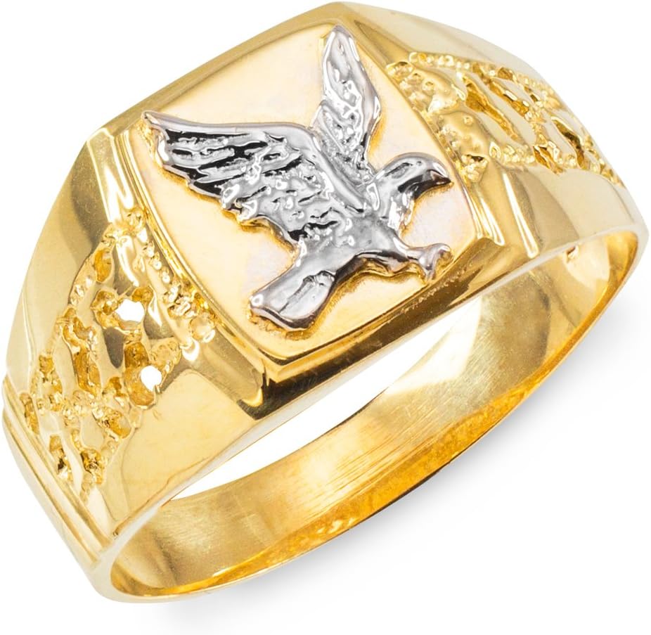Men's Polished 14k Yellow Gold Open Nugget Band American Eagle Ring (Size 9.5)