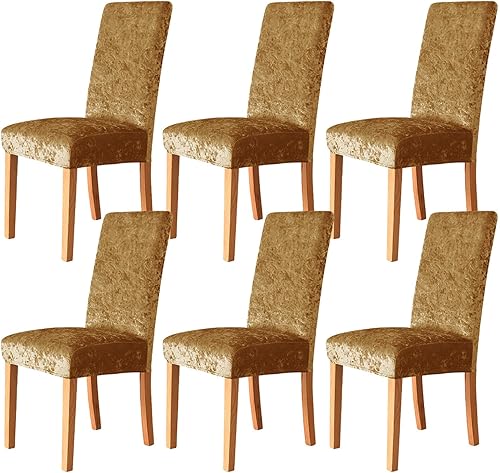 Miniatura 1 de Paquete de 6 fundas para sillas de comedor, fundas elásticas para sillas de comedor, de terciopelo aplastado, suaves, extraíbles, lavables para