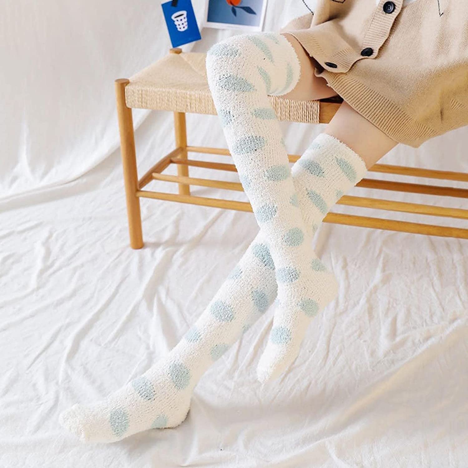 Chaussettes Femme Homme Lot De 10 Paires De Chaussettes Hautes Thermiques Moelleuses À Pois Chaussette Chaudes(Grün)