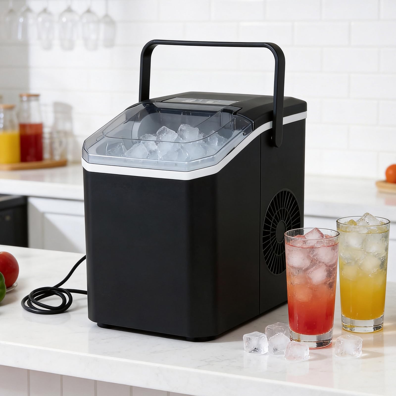 Sulwena Ice Maker Countertop Ice Machine, 14KG in 24H, Ice Ready in 6-8 Mins, 2 Bullet Sizes, Portable Self-Cleaning Ice Cube Maker Machine with Scoop & Basket for Home/Kitchen/Office/Bar