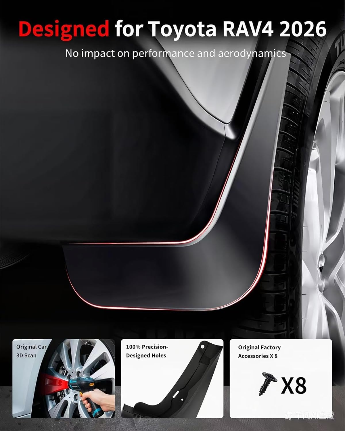 No Drill Mud Flaps for 2026-2027 Toyota RAV4,Heavy Duty Front & Rear All Weather Splash Guards Set for LE XLE Limited SE XSE Hybrid GR Sport Models,OEM-Style Textured Black Mud Guards,Not Fit Woodland