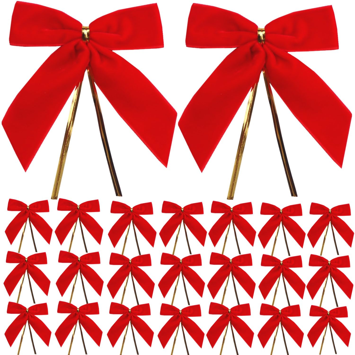 30 Pieces Red Christmas Twist Tie Bows for Gift Wrapping, Premade 3.5x3.5 Inches Velvet Gift Bows for DIY Crafts, Treat Bags, Cake Pops, Wreath