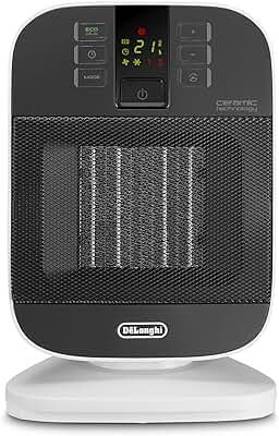 De'Longhi HFX60V20 Calefactor vertical, tecnología cerámica, silencioso, 2 niveles de potencia, ventilación de verano, temporizador 24 h, función Eco-Energy, luz, antivuelco, ligero, negro