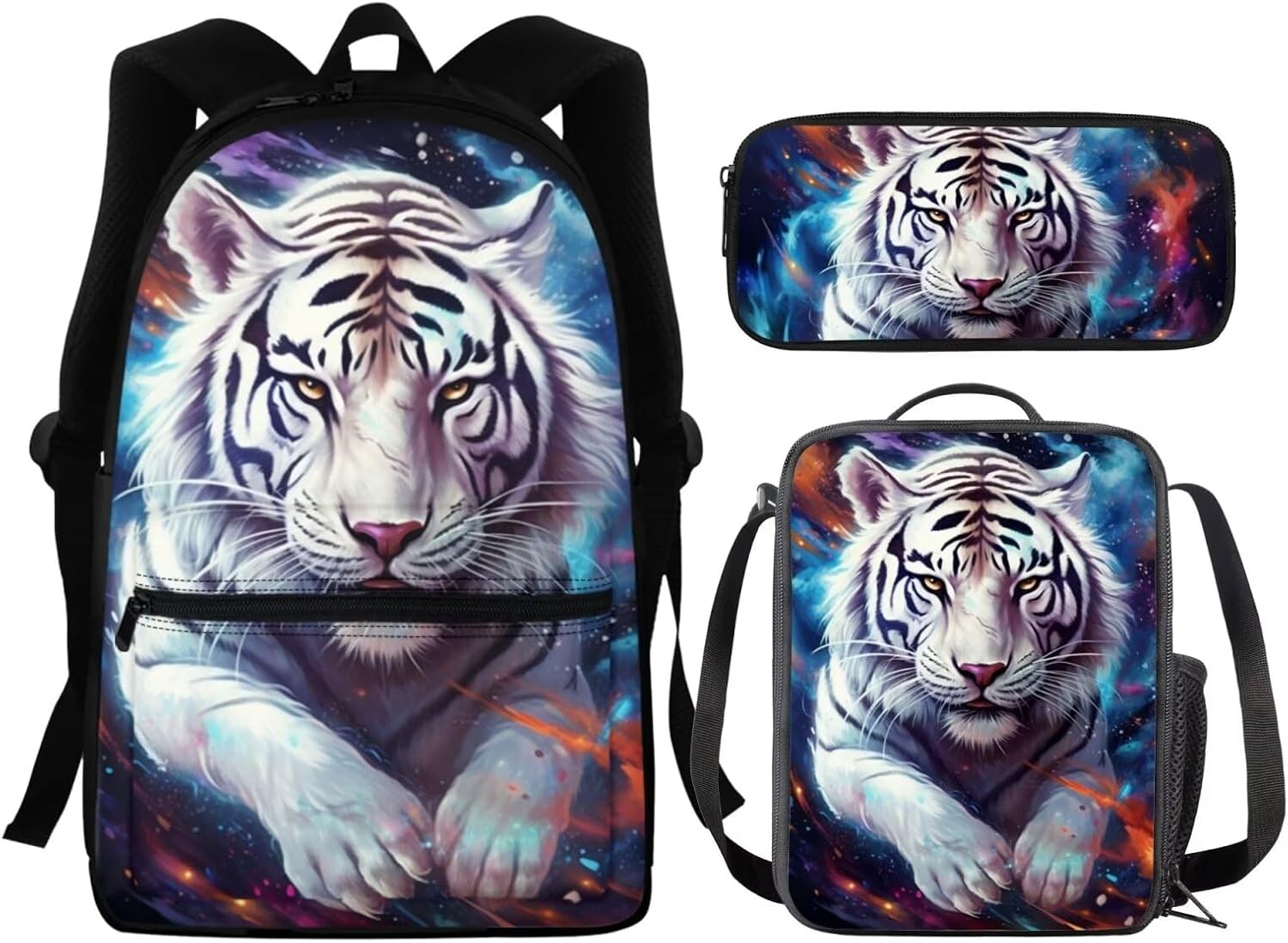 Wolf Backpack and Lunch Bag Set for Boys Kids Bookbag Ages 6-8/8-12 School Bags Pencil Case Insulated Lunch Box Middle High Schoolbag Teen Back Pack Student Shoulder Bags 3pcs Cool