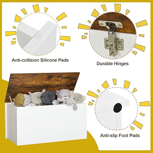 Miniatura 6 de Costzon Baúl de almacenamiento de juguetes, banco de almacenamiento de madera, baúl otomano con tapa abatible, organizador de gabinete de juguetes
