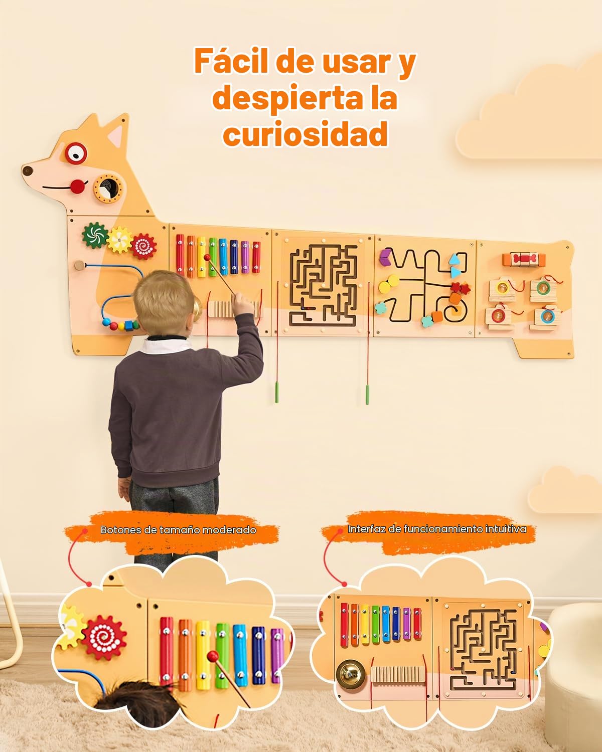 VEVOR Paneles de Actividades de Pared con Forma de Cachorro, 12 Actividades, Juguete Sensorial de Pared Montessori para Niños de 3 a 12 Años para Salas de Juegos Infantiles y Aulas de Guardería