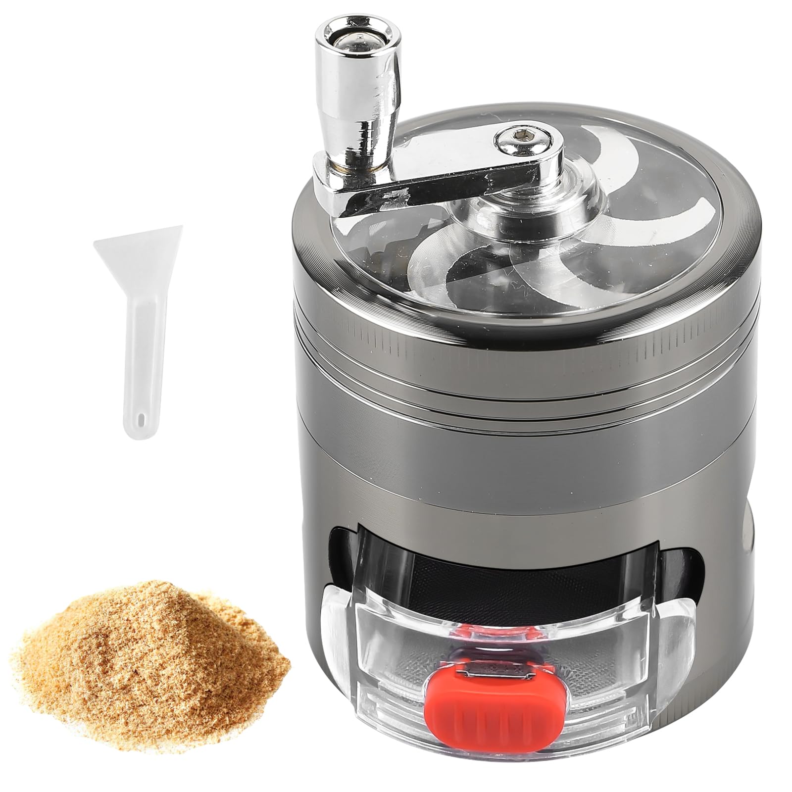 Grinder - Molinillo de especias con manivela, 4 piezas, 63 mm de diámetro, con cajón, aleación de zinc, raspador de polen y tapa magnética para especias, hierbas, hierbas (níquel negro)