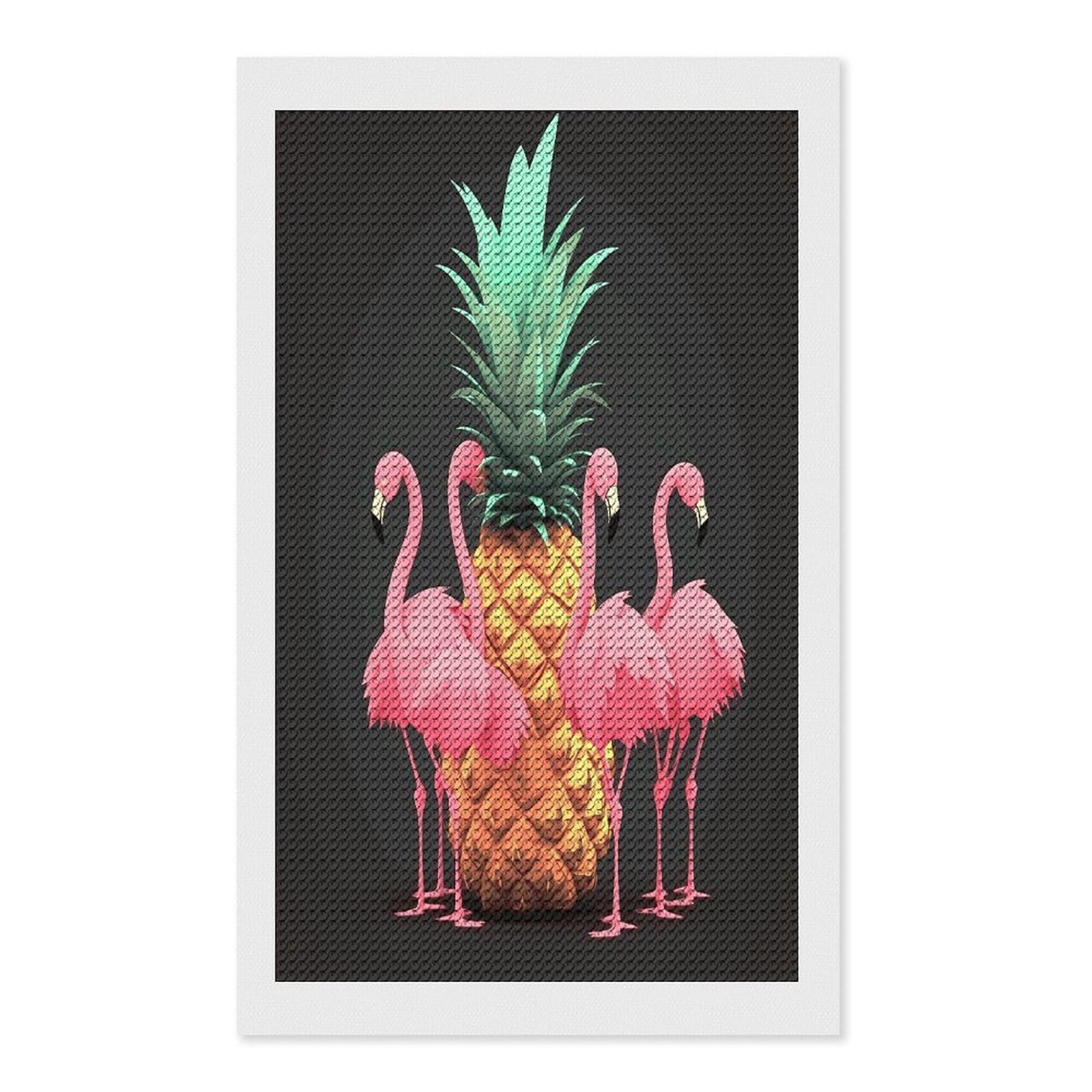 FekiLoot Pineapple Flamingos Paint by Numbers Kit for Adults Beginner DIY Diamond Dots Paintings Round Full Drill Diamond Art Kits Picture Diamond Art Painting Kits for Home Decor 12"x20"