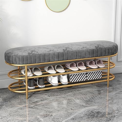 Miniatura 5 de Estante de zapatos Zapatero para entrada, banco de zapatos de 3 niveles, organizador de zapatos con estantes de malla metálica y asiento acolchado,