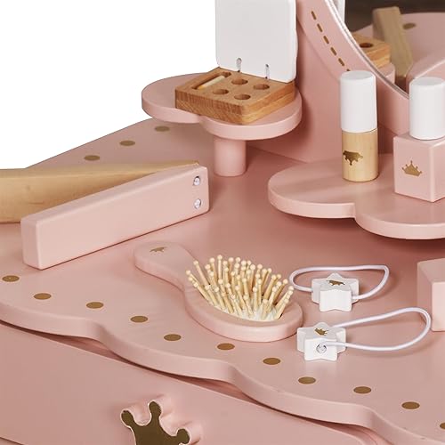 Miniatura 7 de Mesa de maquillaje para niña pequeña con espejo y silla, juego de mesa y silla para niños con cajón de almacenamiento, tocador para niños pequeños