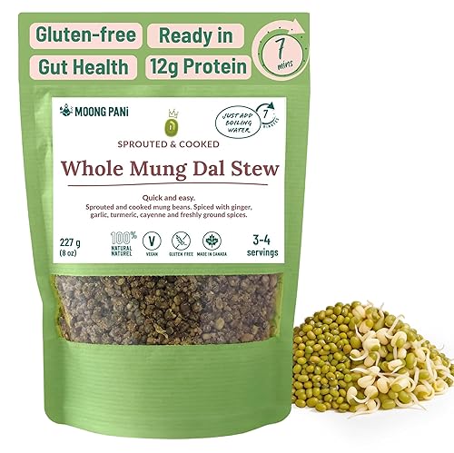 Curry entero MUNG DAL | Hecho con mungo verde entero cocido, especiado y deshidratado | Vegano | Sin gluten, sin soja | Todo natural | Listo en 7