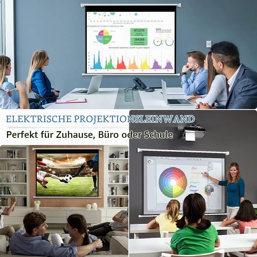 INMOZATA Beamer Leinwand Elektrisch 72 Zoll/ 166x124cm 4:3 Motorleinwand | Elektrische Leinwand Deckenmontage & Wandmontage, Projektor Leinwand Beamer mit Fernbedienung für Heimkino Büro, Weiß