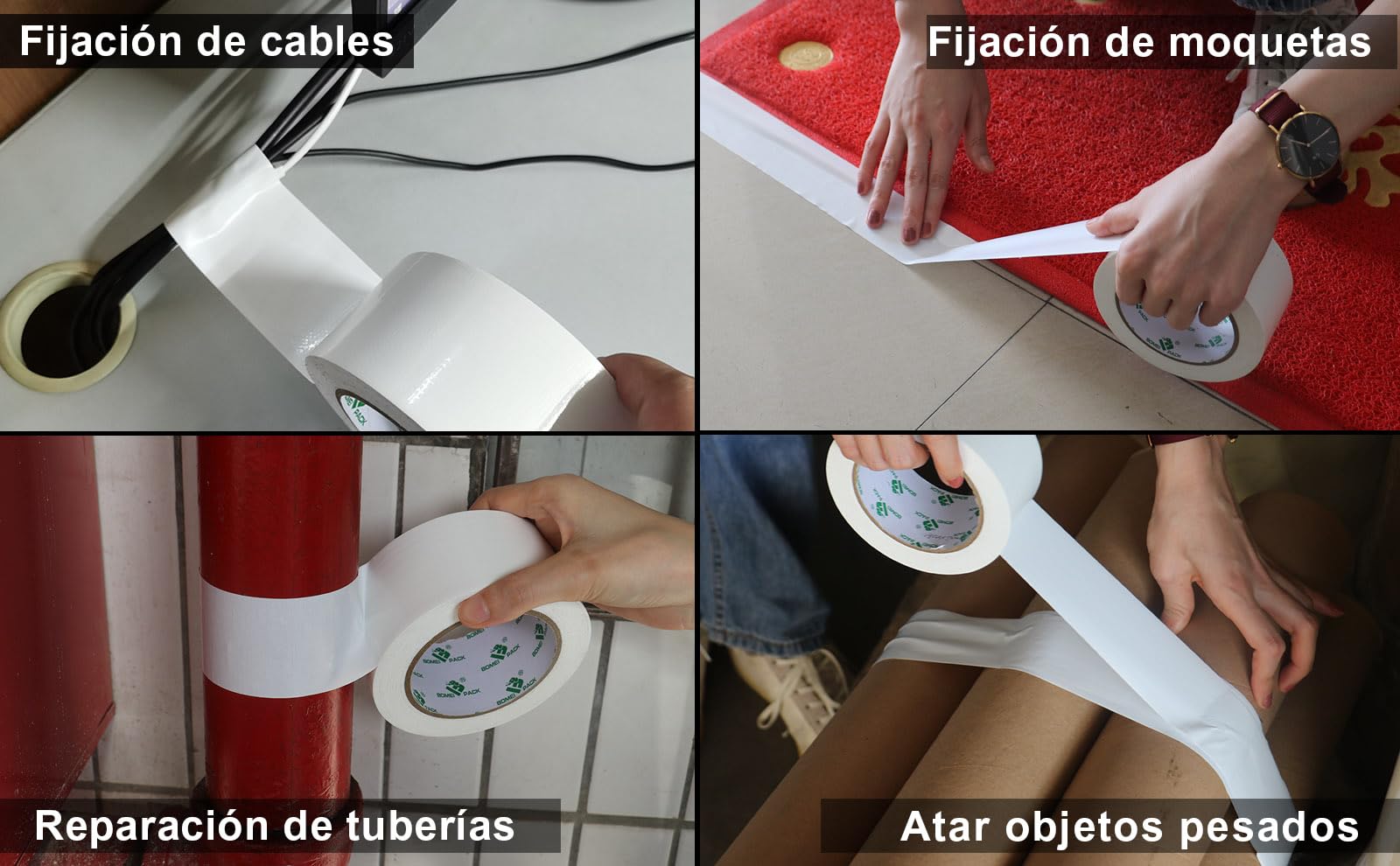 BOMEI PACK Cinta americana blanca profesional, 50 mm x 50 m, cinta impermeable de tela para reparaciones, manualidades, uso en interiores y exteriores - 3 Rollos