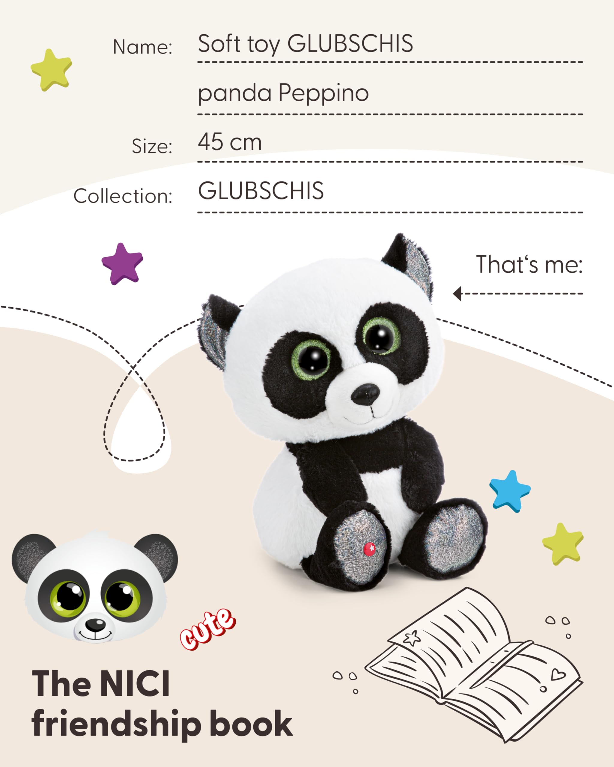 NICI GLUBSCHIS 62211 Panda Peppino, miękki pluszak, urocza maskotka do przytulania i zabawy, świetny pomysł na prezent dla dzieci i dorosłych, 45 cm, biała