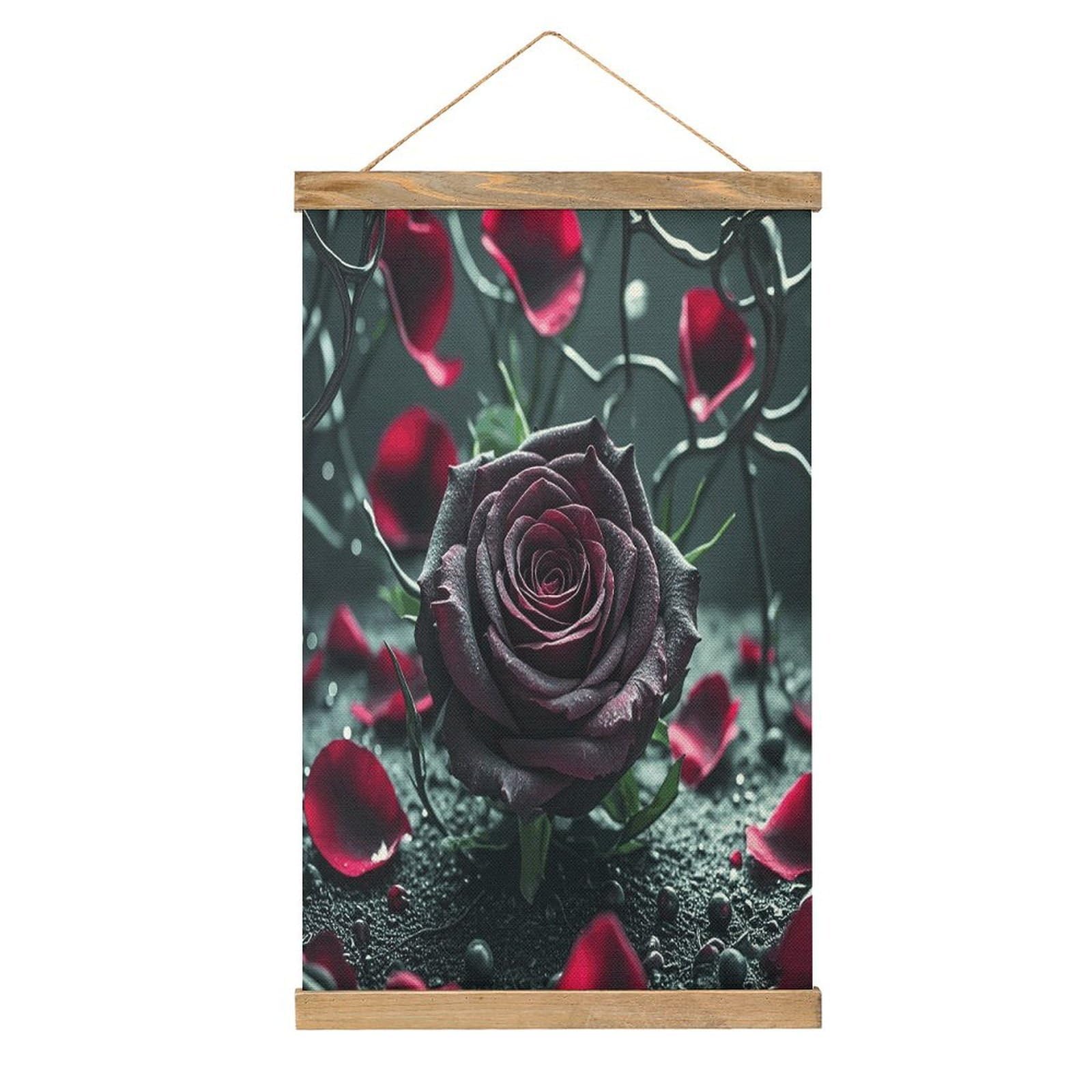 VstaDank Rose Hanging Poster with Wooden Frame Modern Linen Hanging Painting Retro Style Wall Decor Art Painting for Living Room,Bedroom Decor Poster Frame 20.4x13.1inch