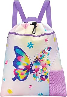 WAWSAM Turnbeutel mit Kordelzug – Turnbeutel für Kinder, wasserdicht, Schwimmen, Strand, Einkaufen, Yoga, Rucksack und Kordelzug für Kinder, mit Reißverschlusstasche und Wasserflaschenfach