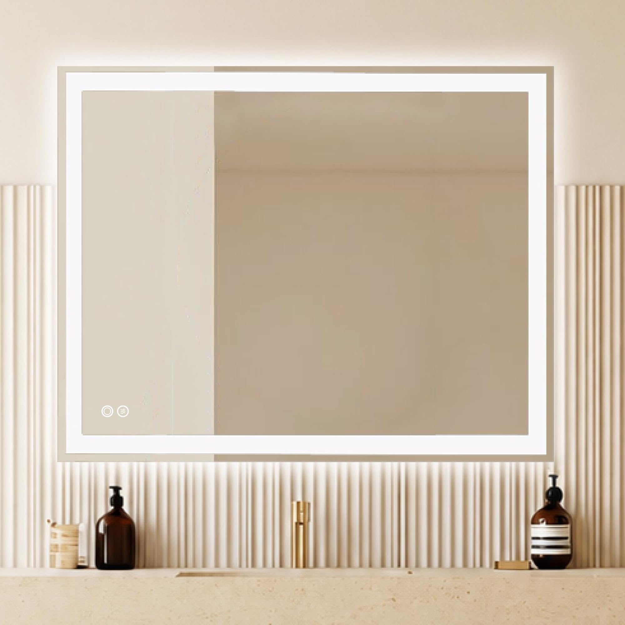 Neo – Espejo Baño LED Rectangular 80x100 cm con Antivaho – Luz Frontal y Retroiluminado, Luz Regulable 3 Tonos, Interruptor Táctil, Montaje Horizontal o Vertical