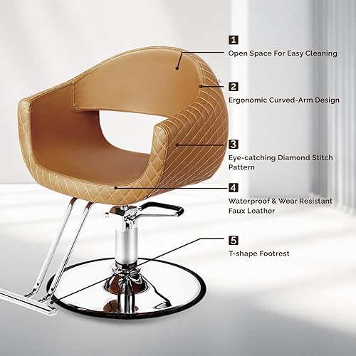 Vista 20 de OmySalon Sillas de peluquería para peluquería silla de estilo negro dorado, silla de salón para estilista, Bomba hidráulica resistente, 360° Oro