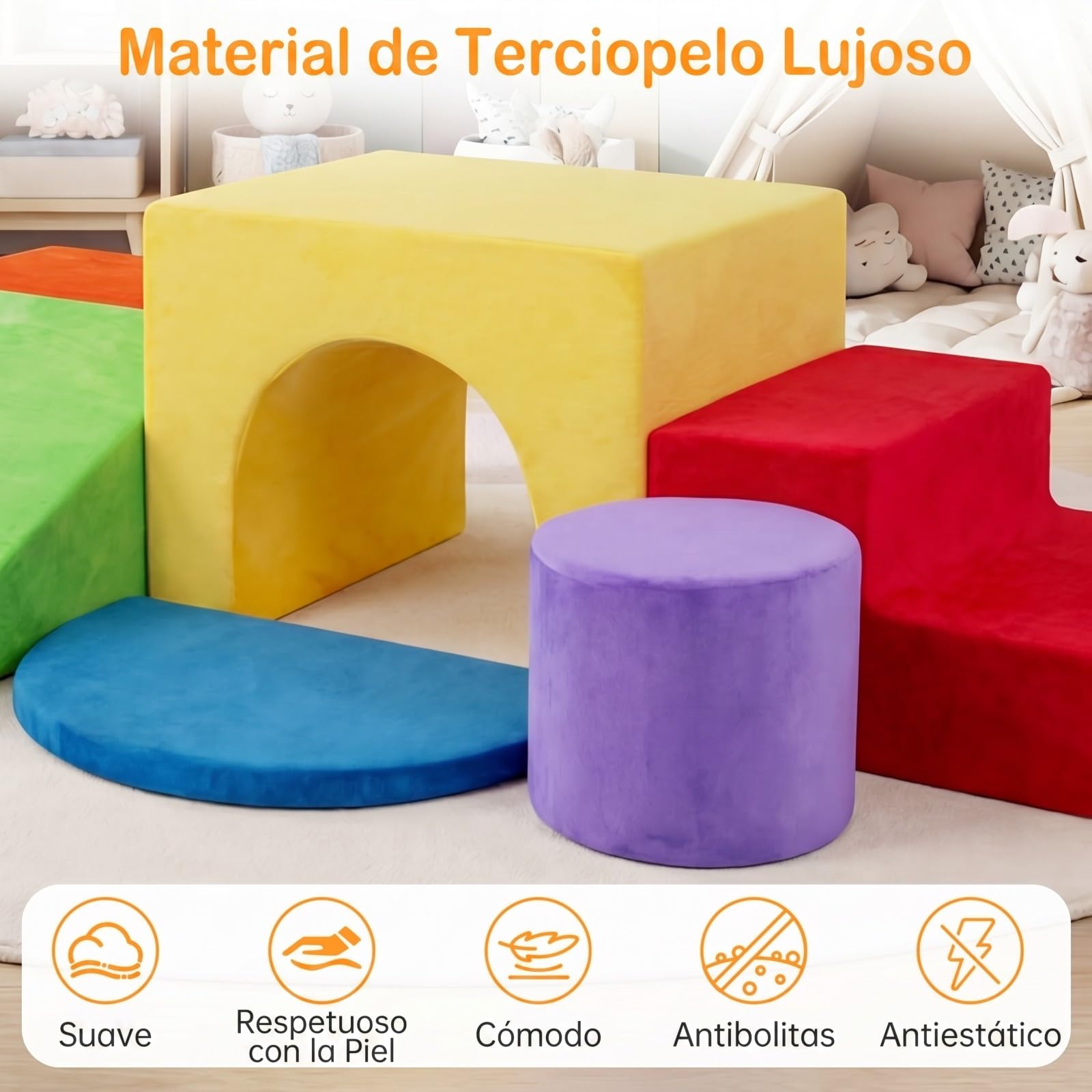 COSTWAY Juego de 6 Bloques de Espuma para Niños, Bloques Psicomotricidad Infantil de Espuma Suave con Fundas Lavables para Trepar y Gatear, Juguete Montessori para Niños de 3+ Años (Rojo)