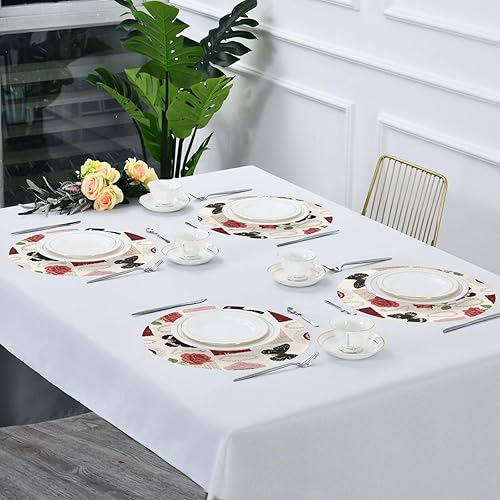 Miniatura 7 de Red Romantic Rose Flowers Round placemats Farmhouse Cloth Reversible Quilted placemat individuales para mesa de comedor Redondo 15.4x15.4in Set of 6