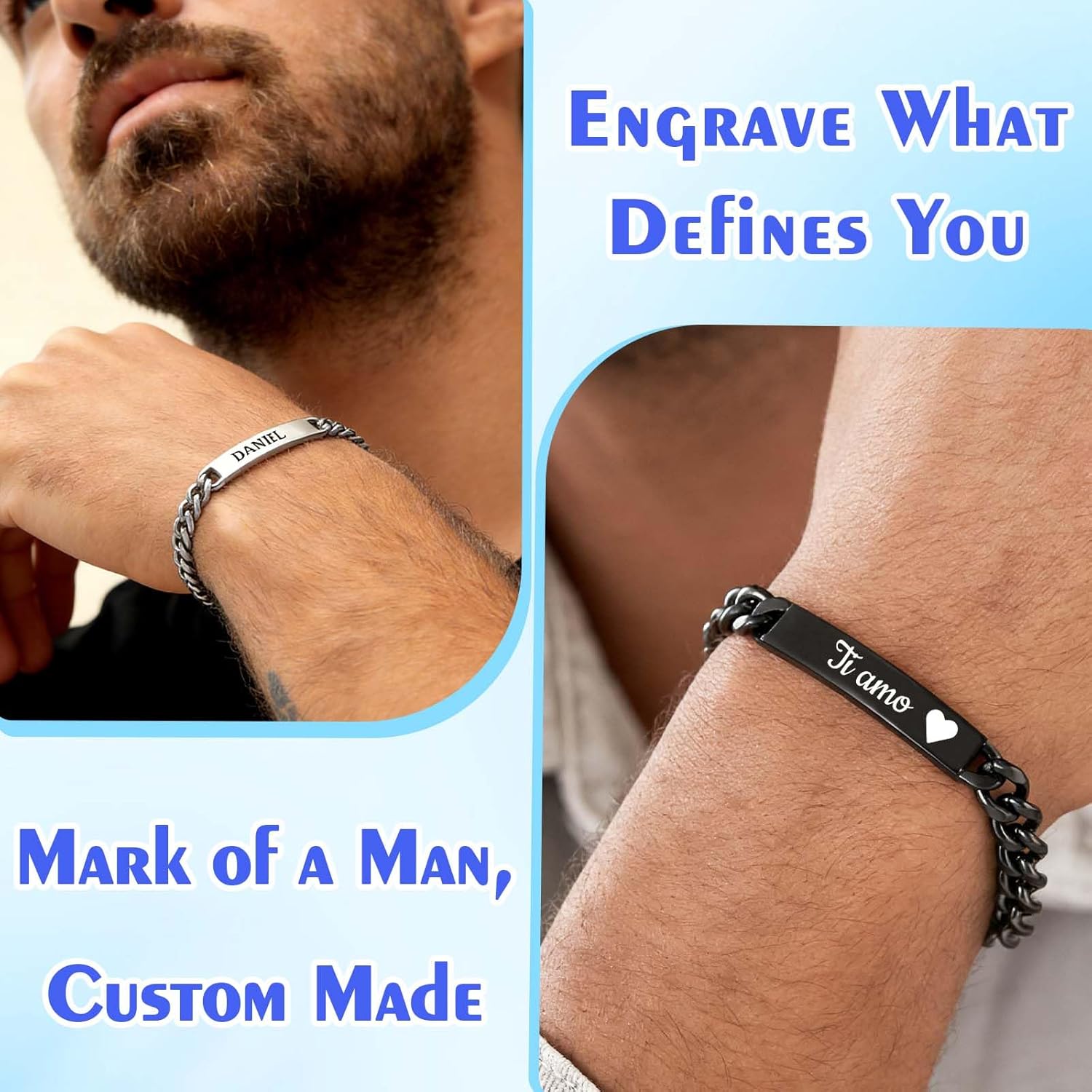 HJX Custom Name Bracelet for Men Dad, 18k Gold Plated Personalized Engraved ID Name Bracelets Gift for Him Father's Day - Image 6