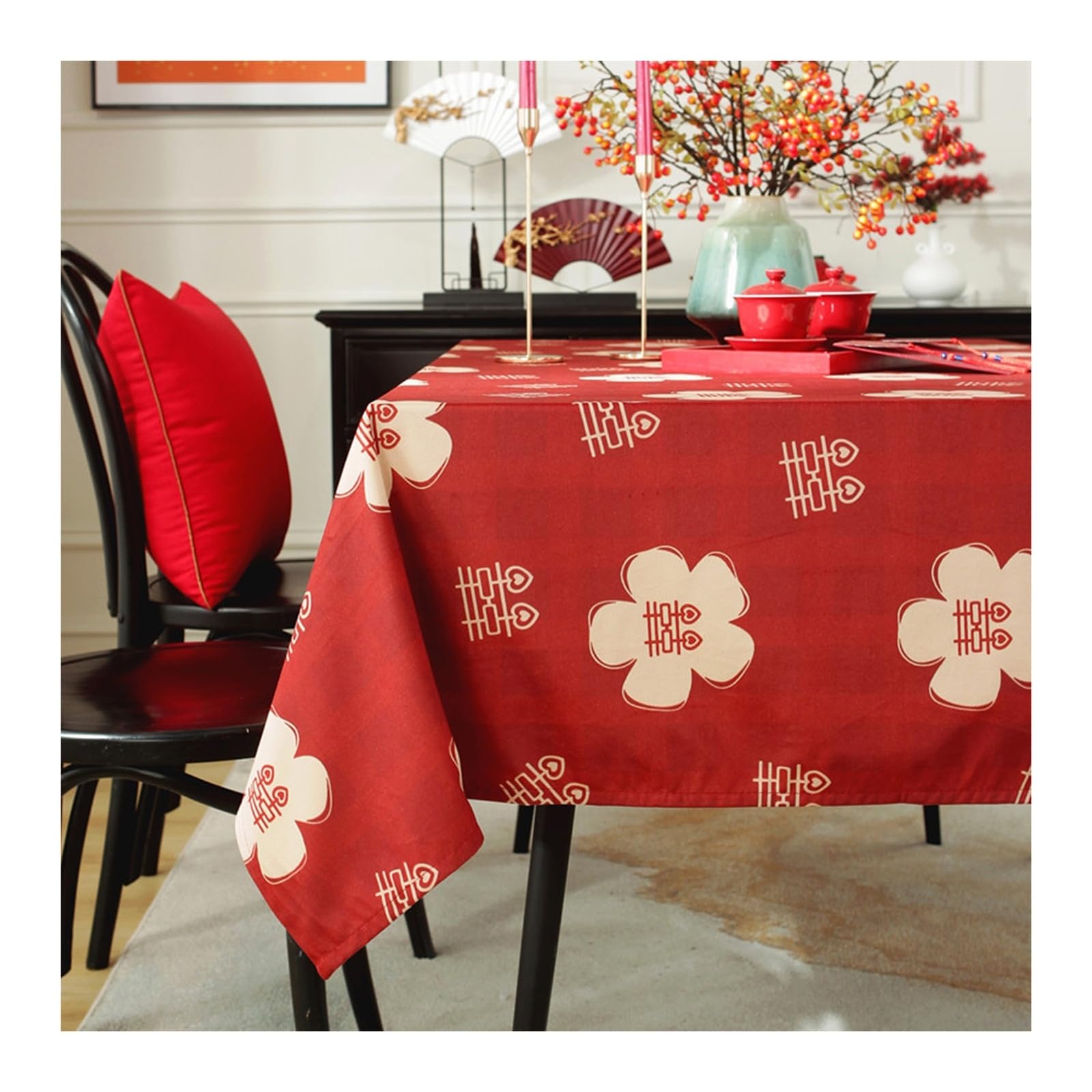Nappe de mariage fleur rouge 140x180 cm KnSam en polyester chic