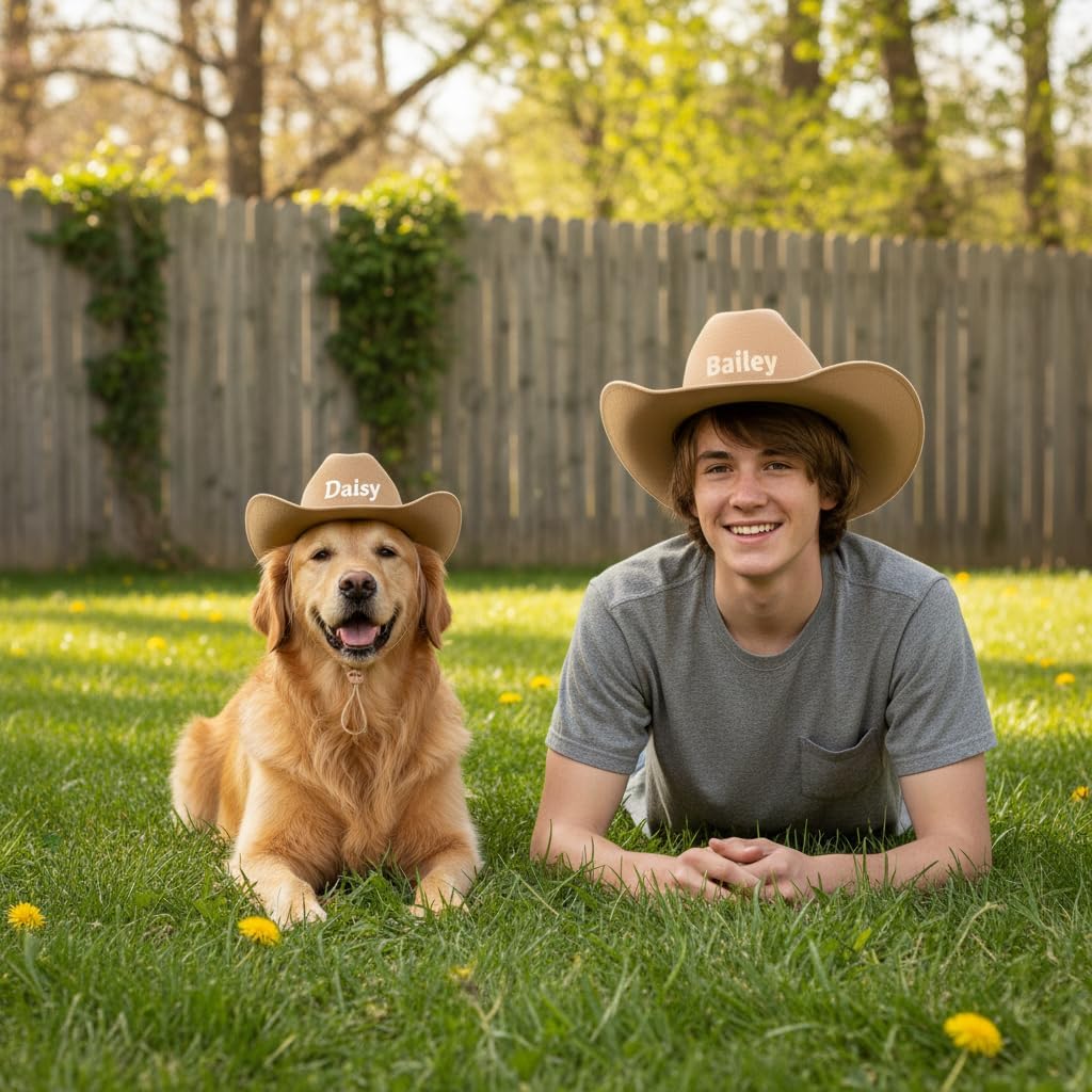 Personalized Cowboy Hats for Dog Cat Custom Pet Name Cowboys Cap for Small Medium Large Boys Girls Dogs XS-4XL Cowboy Costumes for Pet Birthday Halloween Party Costumes