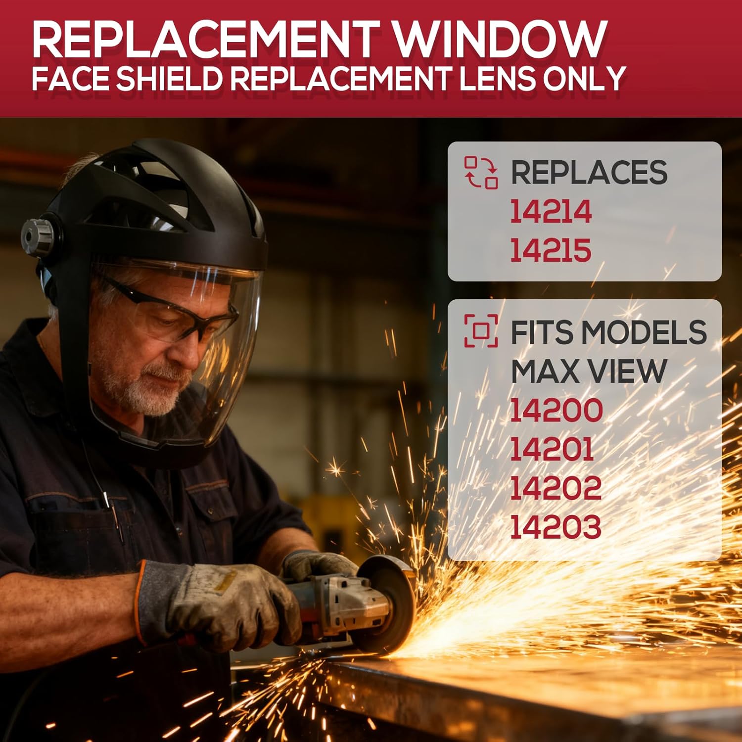 14215 MAX VIEW Series Replacement Window Face Shield Visor, Anti-Fog, Polycarbonate, Clear (10pcs)