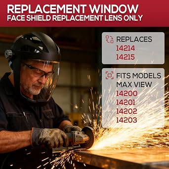 14215 MAX VIEW Series Replacement Window Face Shield Visor, Anti-Fog, Polycarbonate, Clear (2pcs)