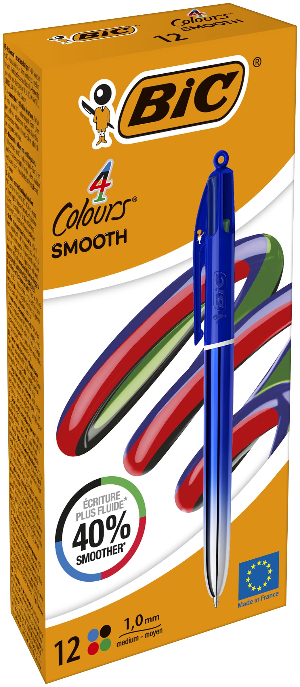 Penna sfera a scatto 4 Colori Smooth - 1.0 mm - fusto blu - Bic - conf. 12 pezzi