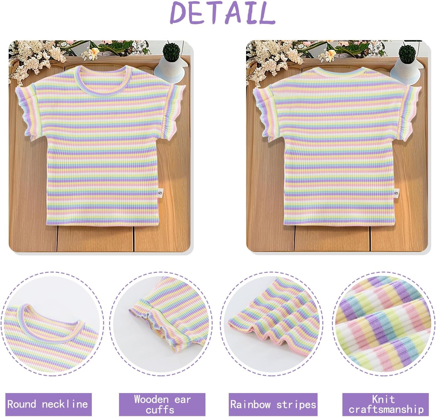 POBIDOBY Toddler Baby Girl Summer Clothes Sets with Rainbow Ribbed Knit Shirts & Short Overalls