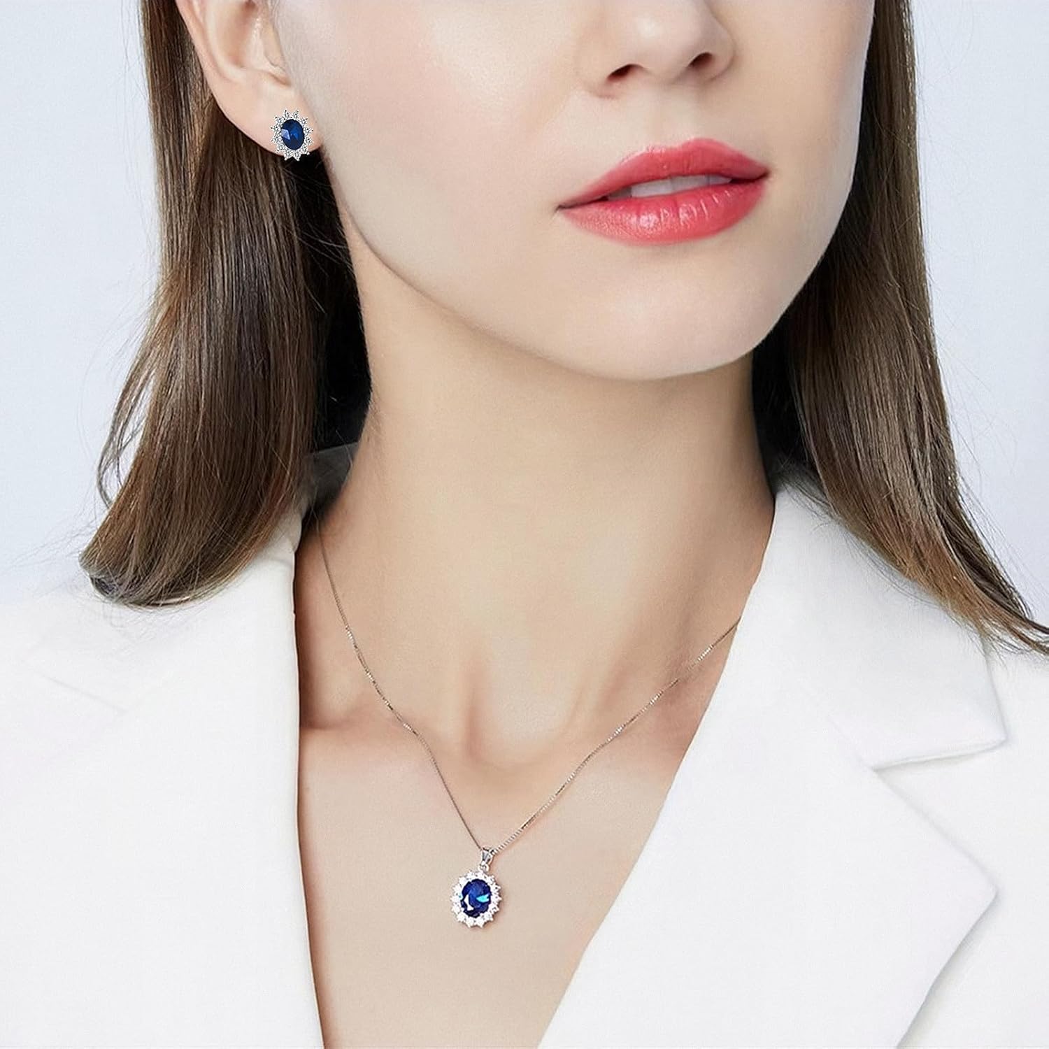 la luen Oval Necklace Stud Earrings Jewelry Set For Women Sparkling Classic Diana Kate Middleton Birthstone Gemstone Fine Jewelry for Her Mom Wife - Image 8