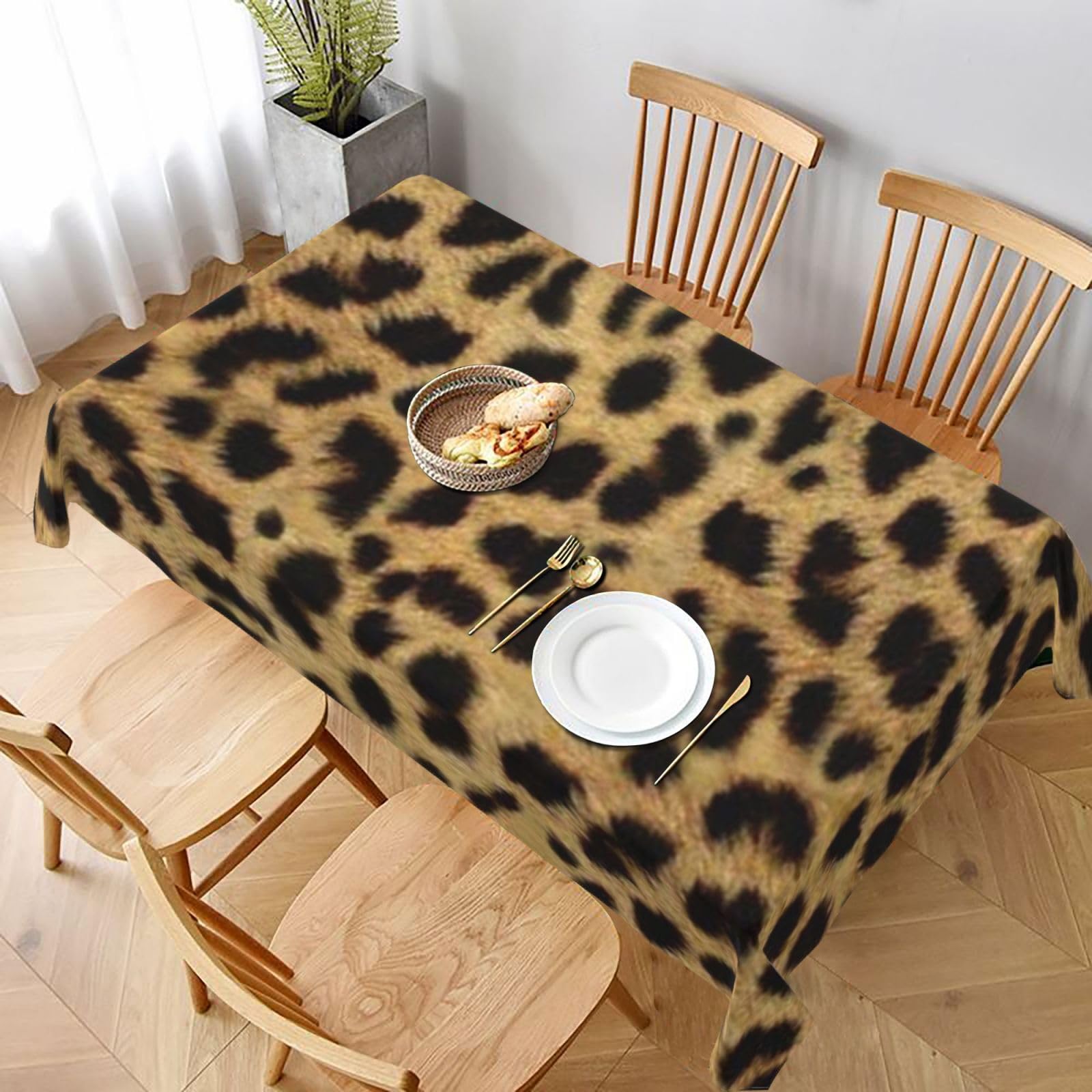 BNVSADC Leopard Animal print Printed Rectangle Tablecloth 228x152 CM, Water Resistant Polyester Table Cloth Decorative Fabric Table Covers for Kitchen Dining Table Parties Camping