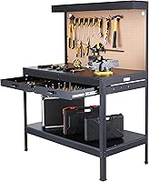 Olympia Tools 410-014-0111 Multipurpose Workbench with Power Outlets, Light, Pegboard & Drawers - 220 lb Steel Capacity