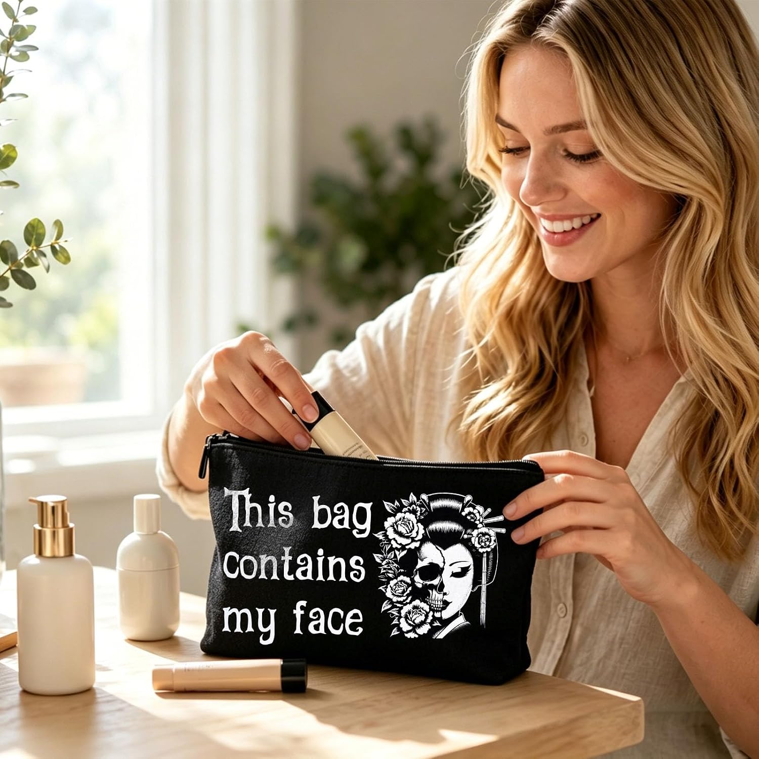 Halloween Gothic Makeup Bag, Witchy Spooky Skeleton Horror Gift image 4