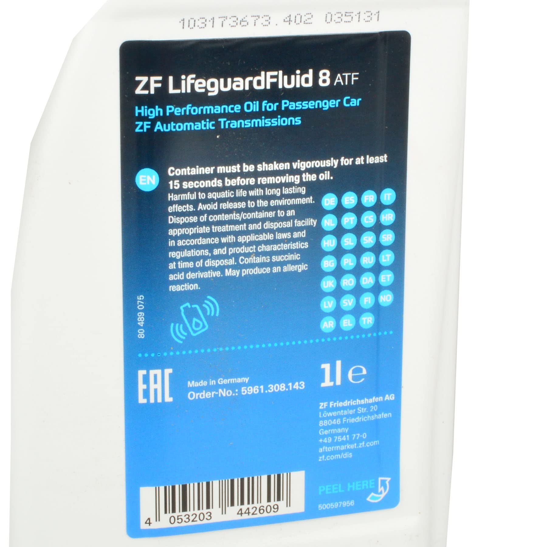 8 Liter ORIGINAL ZF GETRIEBEÖL LifeguardFluid 8 ATF Automatikgetriebe 8HP 1 Set | 1 Set