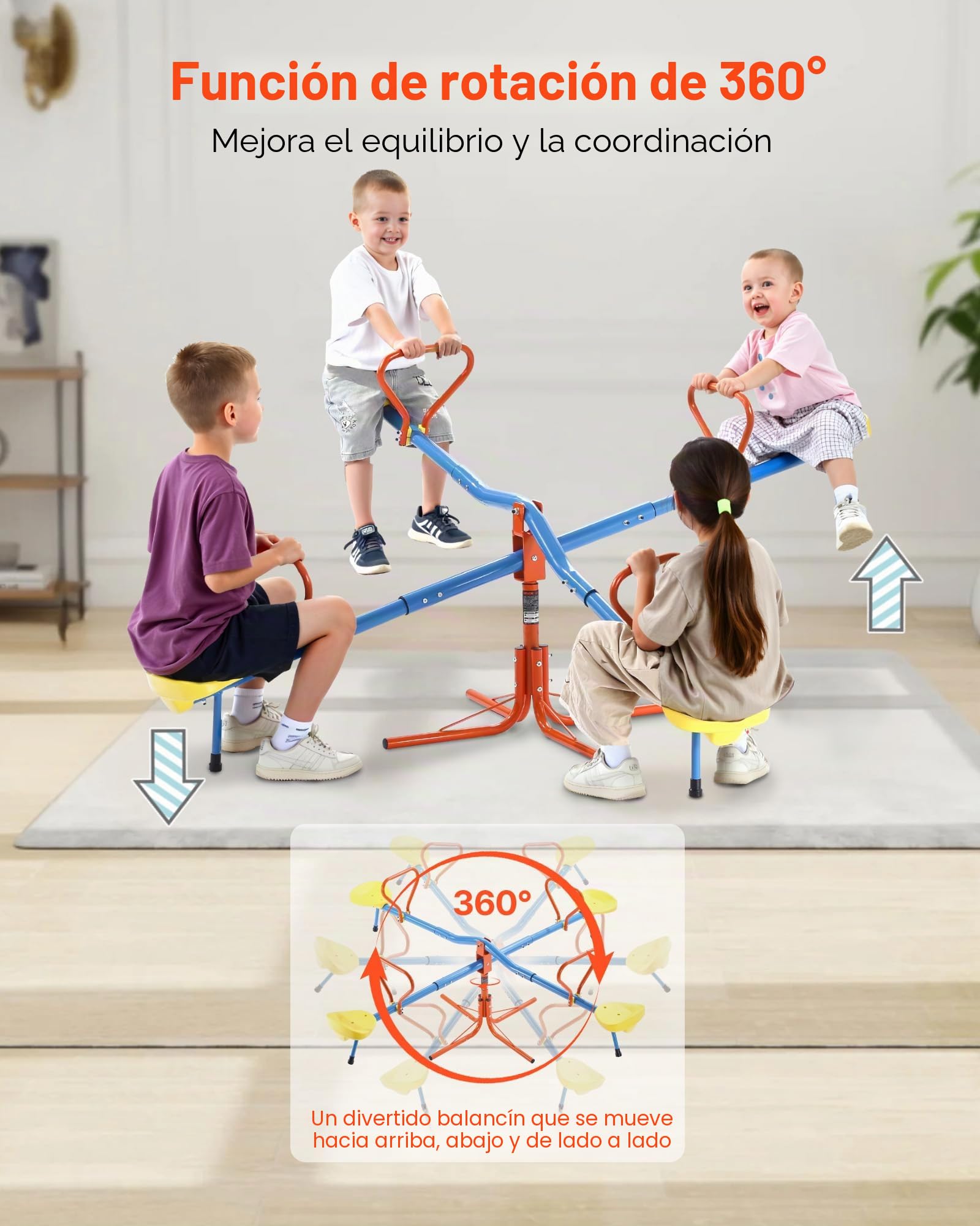 VEVOR Balancín Infantil Capacidad de Carga de 49,9 kg por Asiento, Balancín Giratorio con Patas de Apoyo de 4 Puntas, Equipo de Juegos para Exteriores Giratorio de 360° para Niños Mayores de 3 Años